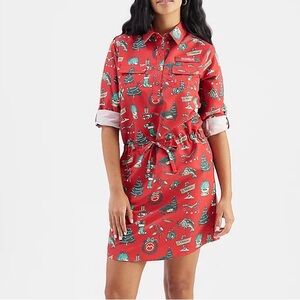 Magellan Outdoors Red Holiday Print Shirt Dress NWT